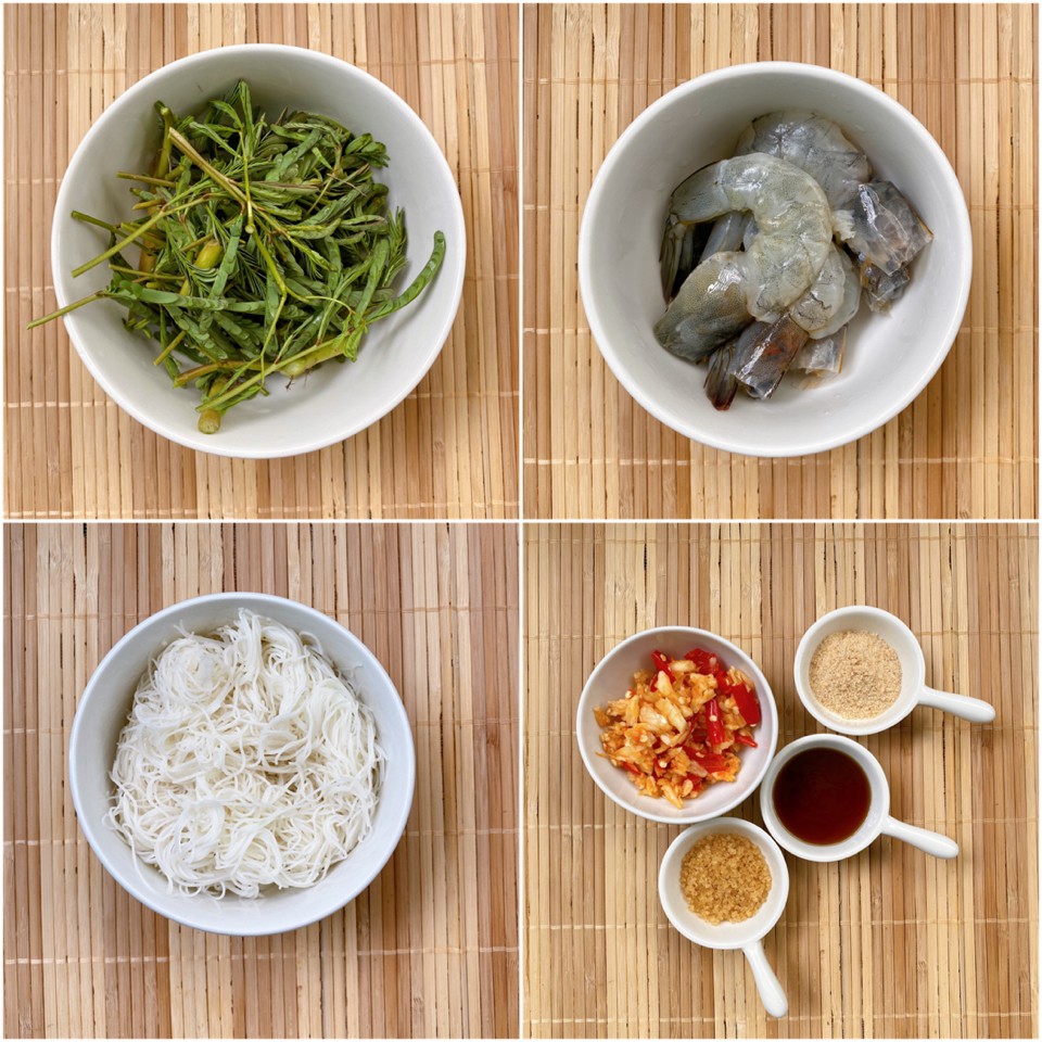 หมี่ผัดกระเฉดกุ้งสด สูตรรสเข้มเข้าเส้น ผักกรอบไม่เหนียว